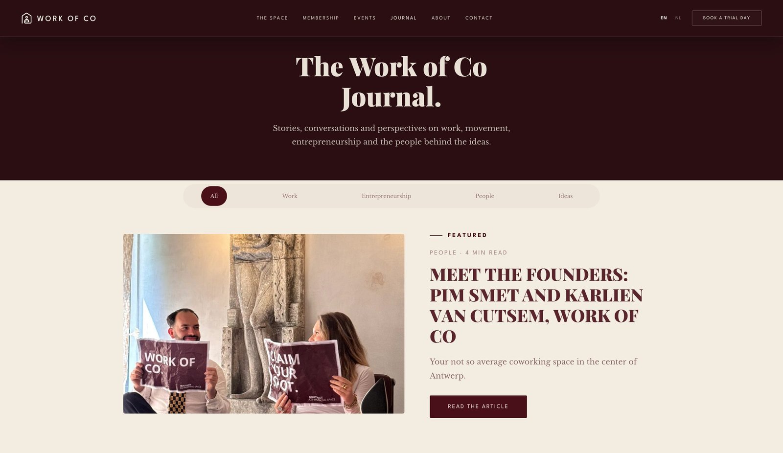 Le Journal de Work of co avec l'article mis en avant sur les fondateurs